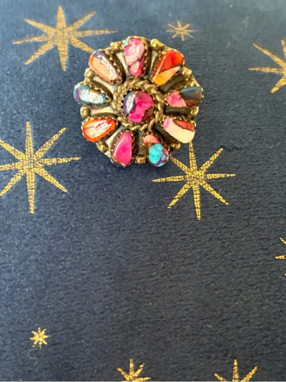 Multicolor Sterling silver,  Floral Navajo squash, flower Ring - Women's Jewelry